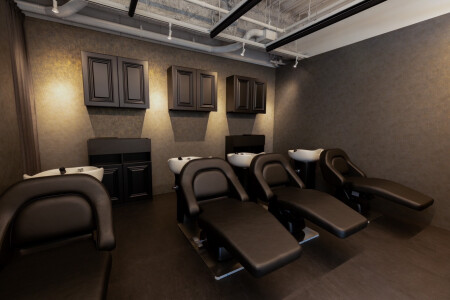 シャンプー台はフラットでお客様と働くスタッフの負担軽減♪